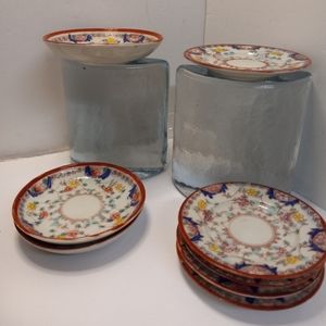 Vintage Handpainted Japanese Sake Tea Saucers Asian Floral 3 Snack Bowls,8 pcs